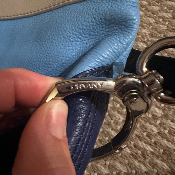 OrYANY Leather Shoulder Bag Crossbody 2 Handled Pebbled Baby Blue Taupe - Picture 10 of 14